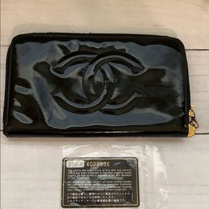 CHANEL Coco Mark Enamel Zipped Long Wallet