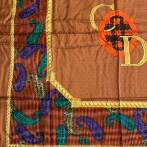CHRISTIAN DIOR Golden Paisley Silk Scarf - Image 4