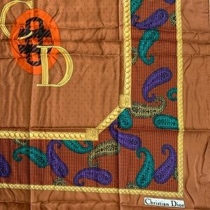 CHRISTIAN DIOR Golden Paisley Silk Scarf - Image 6
