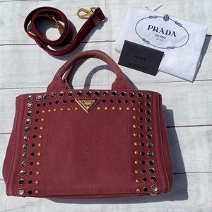 PRADA Studded Canapa 2 Way Bag