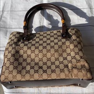📍SOLD GUCCI GG Canvas Bamboo Tote - Image 2