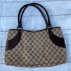 GUCCI Canvas Leather Shoulder Bag