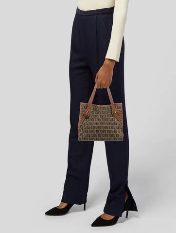 Fendi Leather-Trimmed Zucchino Tote - view 2