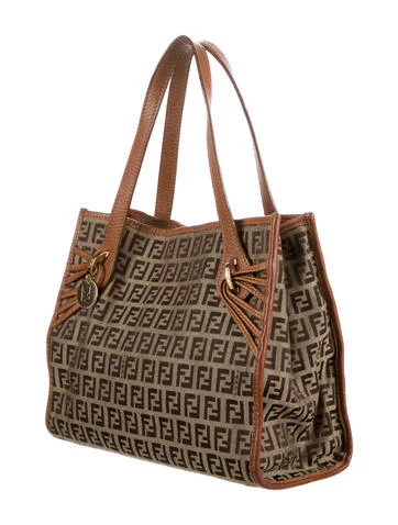 Fendi Leather-Trimmed Zucchino Tote - view 3