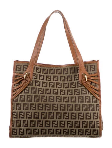 Fendi Leather-Trimmed Zucchino Tote - view 4