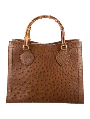 Gucci Vintage Ostrich Bamboo Tote