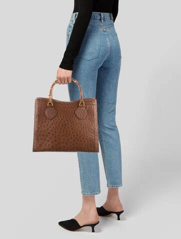 Gucci Vintage Ostrich Bamboo Tote - view 2