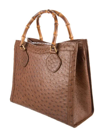 Gucci Vintage Ostrich Bamboo Tote - view 3